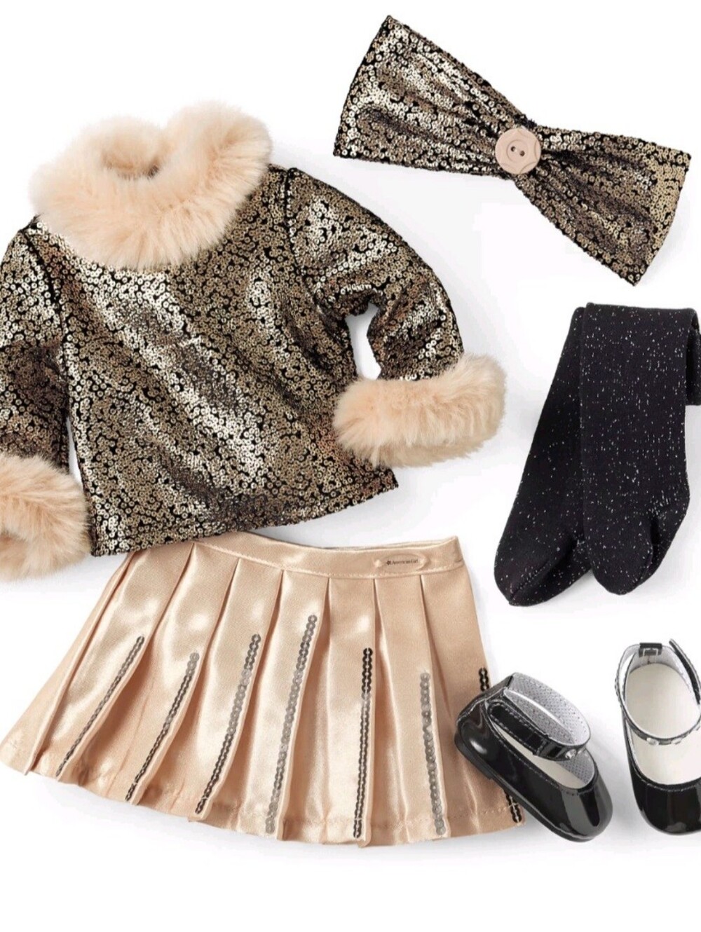AMERICAN GIRL CLAUDIE'S SPARKLY SKIRT & FUR-TRIM TOP for 18-inch DOLL NIB